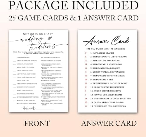 Bridal Shower Game Cards, Why Do We Do That Fun Icebreaker for Engagement Party Guests, 25 Cards with Answer Key, Minimalist White Wedding Shower Party Supplies - A08-3
