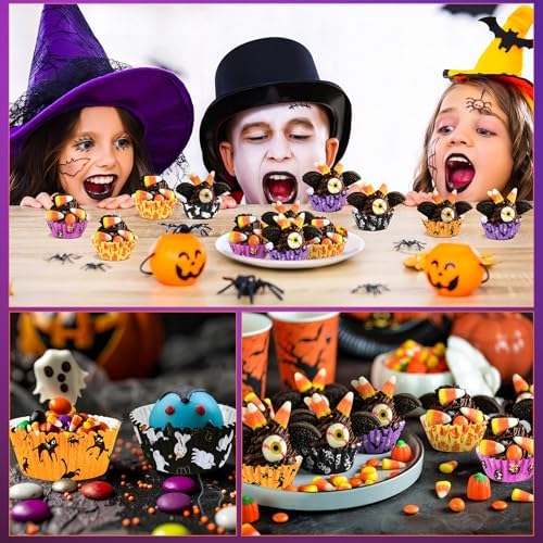 AUGSUN 800pcs Halloween Mini Cupcake Liners Paper Cups, 8 Designs