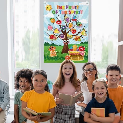 Cinrobiye Fruit of The Spirit Felt Bulletin Board Make Your Own Fruit of the Spirit Tree Crafts DIY Christian Bible Scene Set for Church VBS Sunday School Classroom Activities