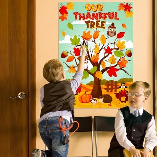 Cinrobiye Fall Tree Bulletin Board Felt Craft Kit, 41 Pcs Thanksgiving Maple Leaves Activity Set with Large Tree Poster, Gratitude Writing Wall Decor for Autumn Classroom, Home, Party Supplies