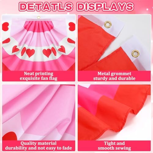 Augshy 4Pcs Valentines Day Bunting Fan Flags, Pink Red Heart Pleated Banner