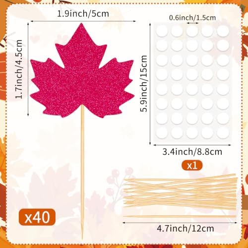 40Pcs Fall Leaf Cupcake Toppers Thanksgiving Cake Decorations
