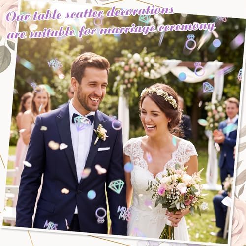 Sumind 220pcs Laser Silver Wedding Table Confetti Mr Mrs Diamond Ring Decor