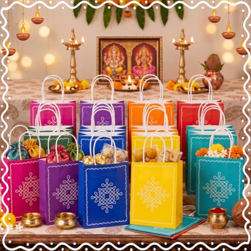 Dansydaisy 24 Pack Indian Return Gifts Paper Bags Bulk for Pooja