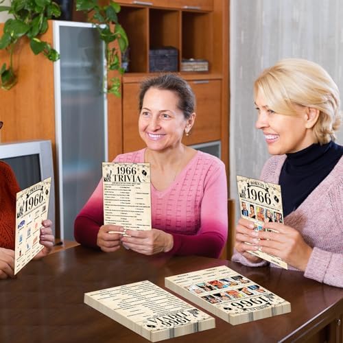 70Pcs 60th Birthday Party Games Born In 1966 Fun 1966 Trivia Music Slang Books Game Double-Sided Game Cards Vintage 60th Birthday Party Supplies for 60 Year Old Activity Anniversary Class Reunion