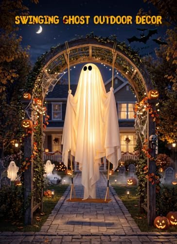Minetom 4.5FT Swinging Ghost Outdoor Halloween Decorations, Hanging Ghost