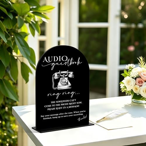 Audio Guest Book Sign for Wedding Decoration, Wedding Signs for Ceremony and Reception, Bridal Shower Decor, Bridal Shower Centerpiece For Table, Engagement Party Decor, Black Arch Acrylic Sign, 19