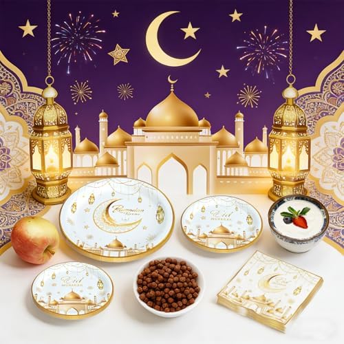 180pcs Ramadan Eid Mubarak Party Supplies,Serves 60