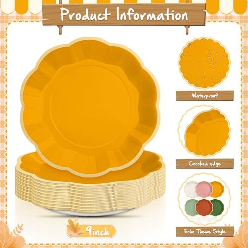 72 Pcs Boho Paper Plates 9 Inch Disposable