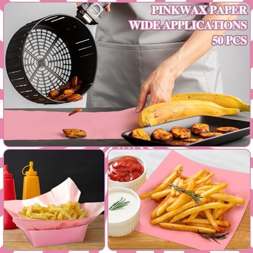 Geosar 100 Pcs Gingham Paper Food Tray with Wax Paper,Pink