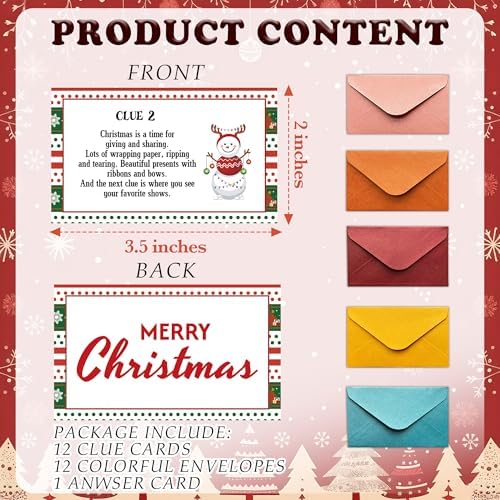 Christmas Scavenger Hunt Game, Xmas Games for Family Treasure Riddle Hunt Cards Game Activities, Winter Christmas Eve New Year Holiday Indoor Outdoor Party Games Supplies, Xmas Gifts for Adults, 04