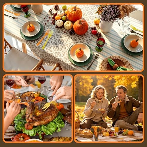 Kochorie 180 Pcs Fall Plastic Forks Thanksgiving Disposable Silverware Heavy Duty Plastic Cutlery Set Heat Resistant Utensils Flatware for Birthday Thanksgiving Party Supplies, Yellow, Orange, Brown