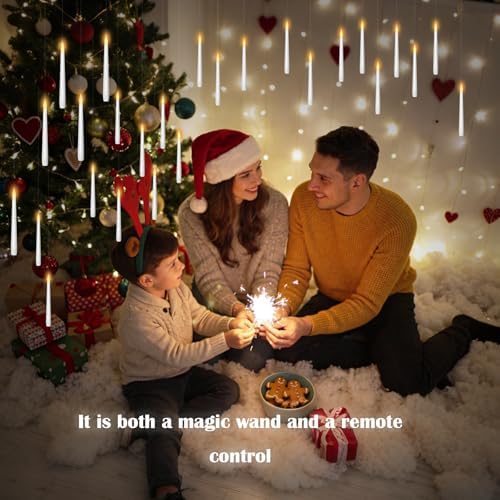 kakoya Flameless Floating Candles with Wand,36 Pcs Magic LED Hanging Taper Candles,Flickering Battery Operated Taper Candle with Wand Remote for Halloween Decorations Best Gift(White)