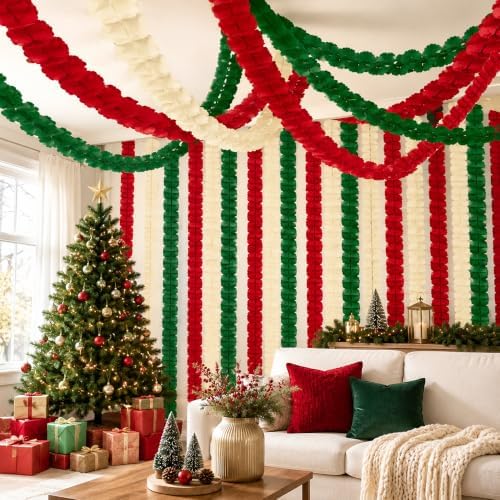 15 Pcs Christmas 4-Leaf Clover Paper Streamer Garland - Red Green White