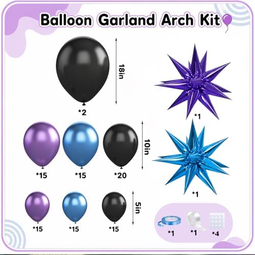 Black Purple Blue Balloon Arch Garland Kit Metallic Latex Foil Balloons