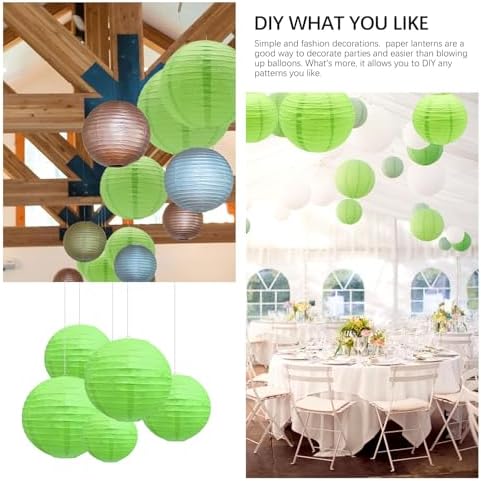 20Pcs Green Paper Lanterns for Parties, 4” 6” 8” 10” 12” Chinese Asian Hanging Round Paper Lanterns for Birthday Wedding Halloween Christmas Home Decor Party Decor