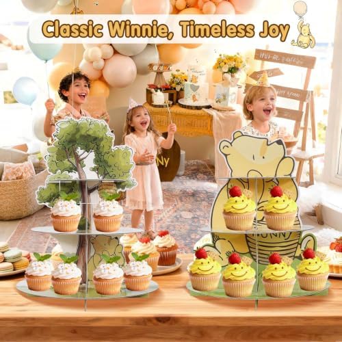 2Pcs Neutral Classic Winnie Baby Shower Birthday Decorations Cupcake Stands