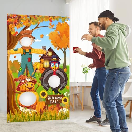 Thanksgiving Party Toss Game Backdrop, Turkey Pumpkin Harvest Design