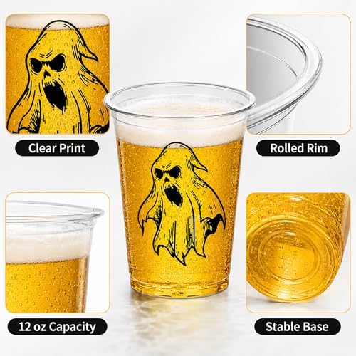 Halloween Plastic Cups, 100 Pack 12 oz Disposable Party Cups, 4 Designs
