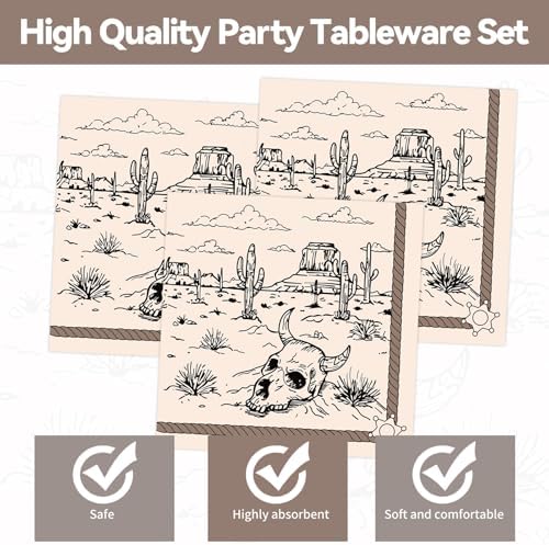 50Pcs Cowboy Plates and Napkins Supplies, Disposable Western Theme Paper Plates Napkins Wild West First Rodeo Tableware Set for Birthday Bachelorette Party Decorations (Cowboy)