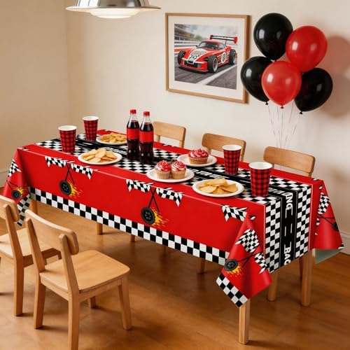 Race Car Birthday Party Decorations - 2PCS Racing Car Disposable Plastic Tablecloth | Race Car Table Cover Racing Car Theme Party Favors Decorations for Boys Baby Shower Home