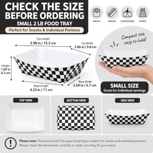 30 Pcs No Folding Required 2lb Gingham Party Supplies Disposable Paper Food Trays for Shower Wedding Tea Party Supplies Nacho Snack (Black)