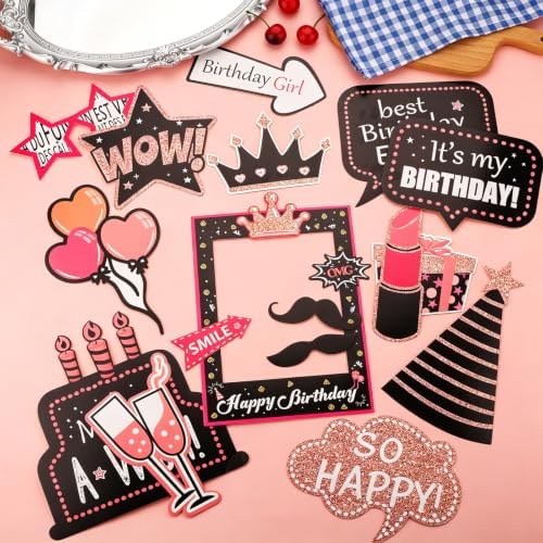 80Pcs Premium Birthday Photo Booth Props with 50Pcs Birthday Stickers