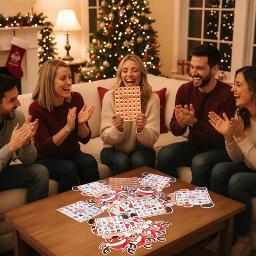 Blosssound Reindeer Christmas Bingo 24 Players, Party Game with Chips