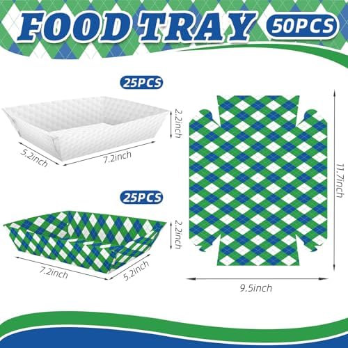 50 Pcs Golf Party Food Trays - Disposable Paper Food Boats, 2 Designs