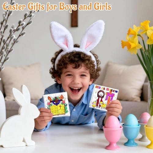 24Pcs Christian Easter Crafts for Kids Ages 4-8, Religious Easter Puzzle Jesus He Is Risen, Bible Jigsaw Arts Gifts for Classroom DIY Activity, Basket Stuffers, Spring Party Favors, Coloring Game Bulk