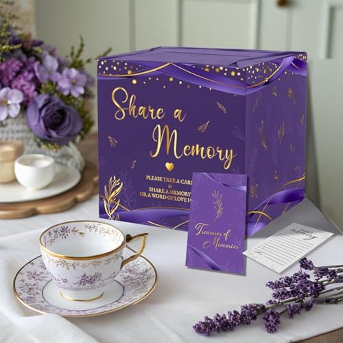 50Pcs Share a Memory Cards, Memory Box for Guest Ideas Celebration of Life Funeral Graduation Retirement Wedding Bridal Shower Birthday Anniversary, Purple