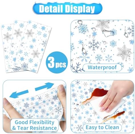 3-Piece 54 x 108 Inch Christmas Snowflake Plastic Tablecloth – Blue and White Disposable Rectangle Table Covers with Snowflake Design for Holiday Parties, Christmas Dinners, and Winter Celebrations