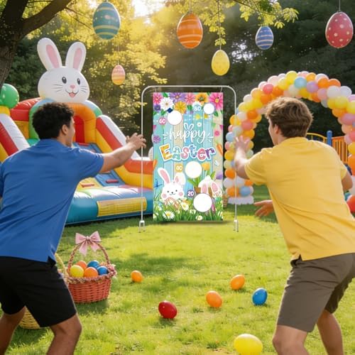 Easter Party Games Set Bean Bag Toss Game for Adults Banner with 4 Bean Bags for Tossing Bunny Egg Easter Party Decoration Indoor Outdoor Festive Decor