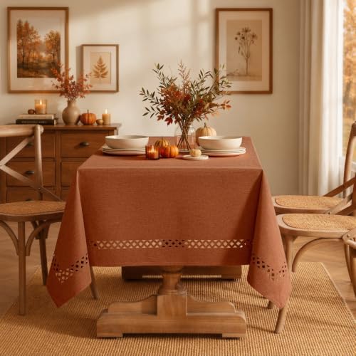MIULEE Rust Fall Rectangle Tablecloth with Decorative Cutouts 52x70 Inch