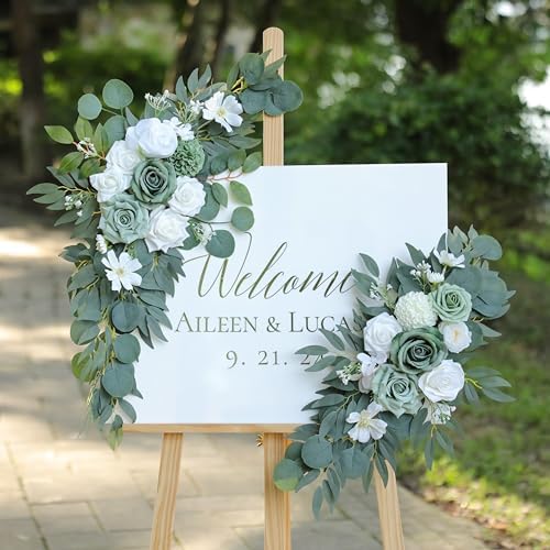 Artificial Sage Green Wedding Arch Flower Floral Swags Set of 2
