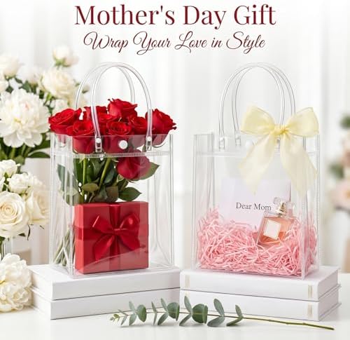 MAQIHAN Clear Goodie Bags with Handles - Party Favor Candy Bags Transparent
