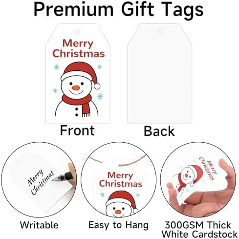 joycraft 50Pcs Merry Christmas Tags with String, Snowman Gift Tags