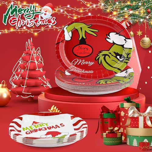 50Pcs Christmas Oval Paper Plates -10" x 12" Large Disposable Heavy Duty Party Plates for Christmas Party Supplies