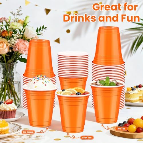 50 Pcs Orange Plastic Cups, 12 oz Disposable Cups for Party
