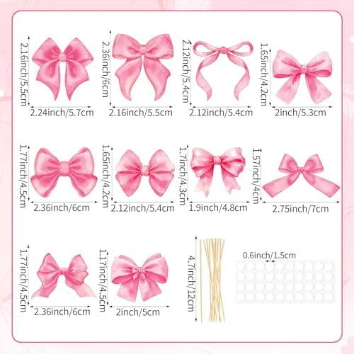Hooqict 40Pcs Pink Bow Cupcake Toppers Pink Bow Birthday Cake Decorations Cupcake Picks for Girls Coquette Birthday Decorations Baby Shower Bachelorette Bridal Wedding Party
