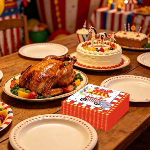 50 Pcs Carnival Paper Napkins 6.5 x 6.5 Inches, Circus Birthday Theme Disposable Luncheon Dinner Party Napkins Cocktail Napkin for Baby Shower Birthday Party Decorations (Carnival)