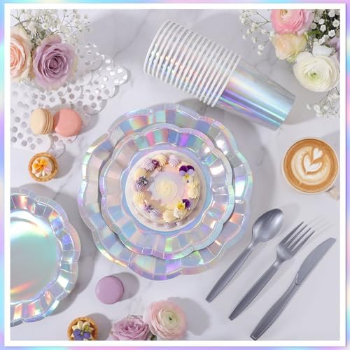 175 Pcs Iridescent Plates and Napkins Iridescent Party Supplies Serve 25 Guest