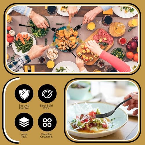 Kochorie 180 Pcs Black and Gold Plastic Forks Graduation Disposable Silverware Heavy Duty Plastic Cutlery Set Durable Utensils Flatware for Graduation Party Wedding Birthday Supplies and Daily Use