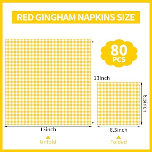 NatNarr 80 Pk Gingham Napkins Yellow Napkins Disposable, 6.5"