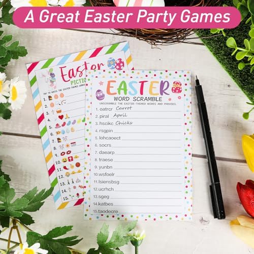 COCHIE Easter Party Games for Adults Family Office Large Groups, Words Pictionary Game, Riddle Games, Word Scramble Game Spring Classroom Activities with Answer Key (Easter)