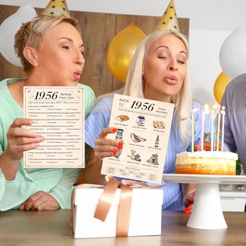 30Pcs 70th Birthday Party Games, 1956 Quiz & Guess the Price Game Cards