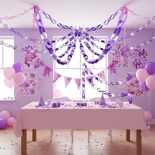 Lincia 600 Sheet Paper Chain Garland Strips, Purple Gradient