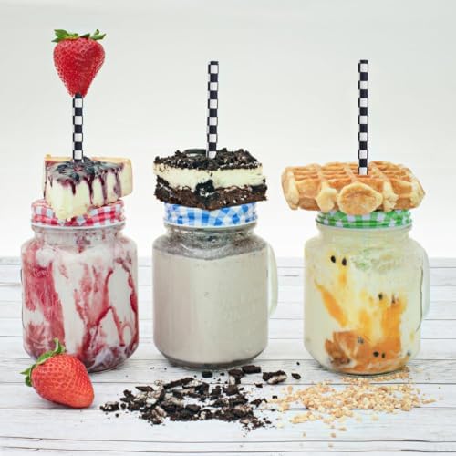 ALINK 100 Black and White Checkered Racing Paper Straws, Biodegradable Disposable Drinking Straws for Brithday, New Year, Party Decoration Supplies