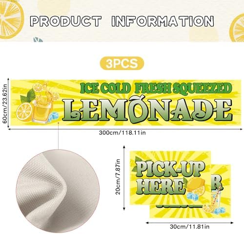 Fresh Lemonade Banner, Ice Cold Fresh Squeezed Lemonade Stand Banner, Summer Banner Order Here Pick up Here Signs for Indoor Outdoor Restaurant Truck Decorations