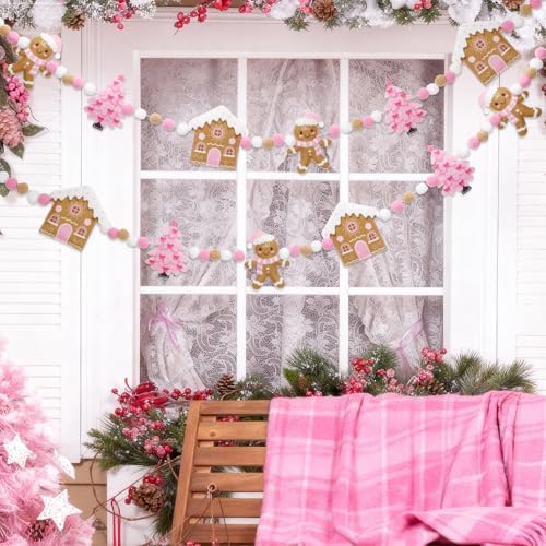 Jansun 8.2 Ft Pink Christmas 3D Felt Garland